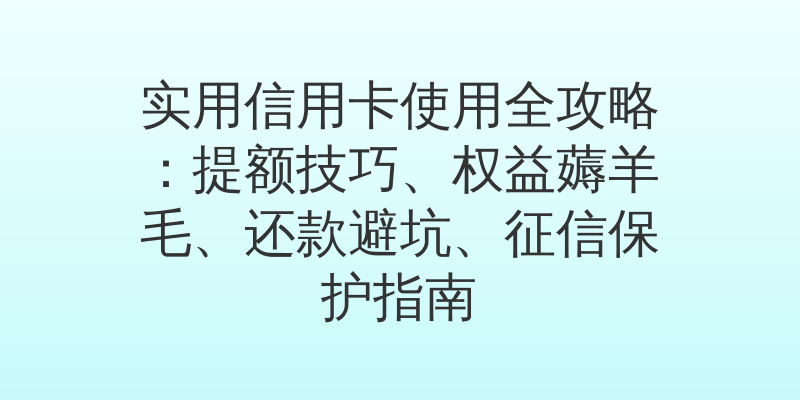 实用信用卡使用全攻略：提额技巧、权益薅羊毛、还款避坑、征信保护指南