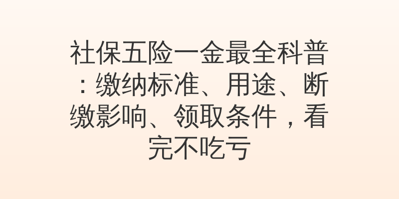 社保五险一金最全科普：缴纳标准、用途、断缴影响、领取条件，看完不吃亏