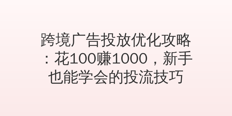 跨境广告投放优化攻略：花100赚1000，新手也能学会的投流技巧